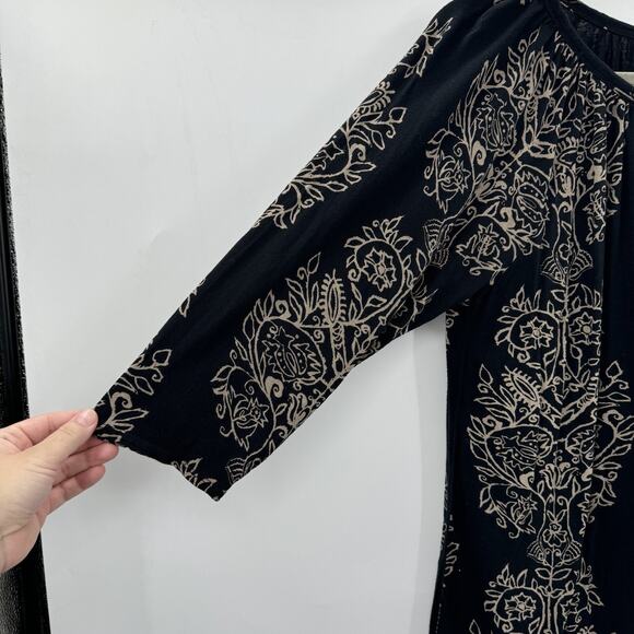 Lucky Brand Boho Print Keyhole Top Size 1X Black Multi Artsy Lightweight Viscose - Picture 3 of 9